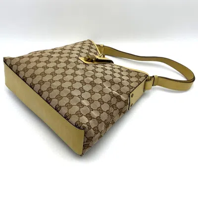 Pre-owned Gucci New Jackie Beige Brown Yellow Gg Canvas Shoulder Bag ()