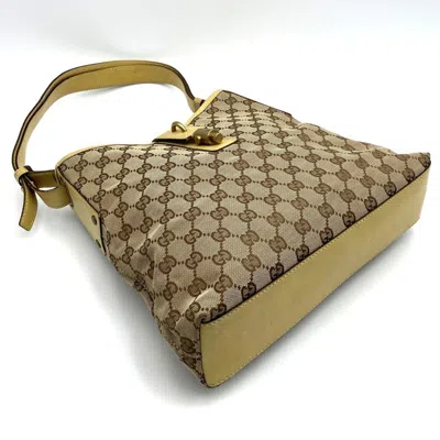 Pre-owned Gucci New Jackie Beige Brown Yellow Gg Canvas Shoulder Bag ()