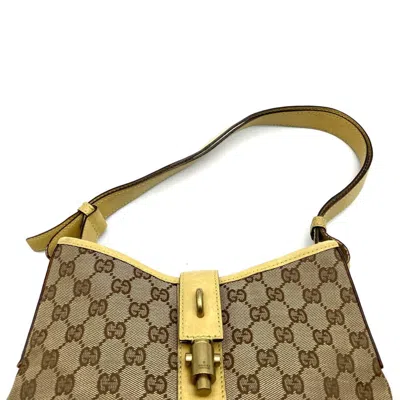 Pre-owned Gucci New Jackie Beige Brown Yellow Gg Canvas Shoulder Bag ()
