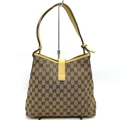 Pre-owned Gucci New Jackie Beige Brown Yellow Gg Canvas Shoulder Bag ()