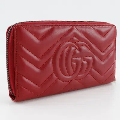 Pre-owned Gucci Red Color Leather Long Wallet (bi-fold) ()