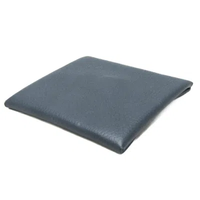 Pre-owned Hermes Bastia Blue Dark Gray Leather Coin Purse/coin Case ()