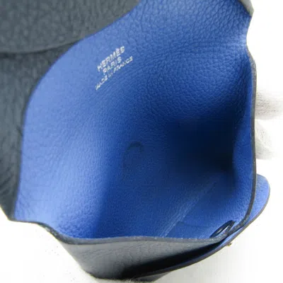 Pre-owned Hermes Bastia Blue Dark Gray Leather Coin Purse/coin Case ()