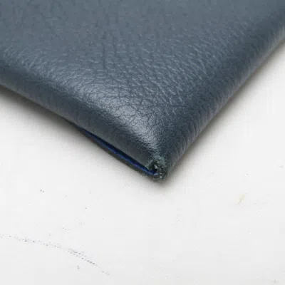 Pre-owned Hermes Bastia Blue Dark Gray Leather Coin Purse/coin Case ()
