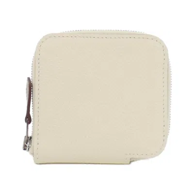 Pre-owned Hermes Beige Biscuit Epsom Leather Silk Coin Purse/coin Case ()
