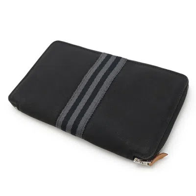 Pre-owned Hermes Black Gray Canvas Long Wallet (bi-fold) ()