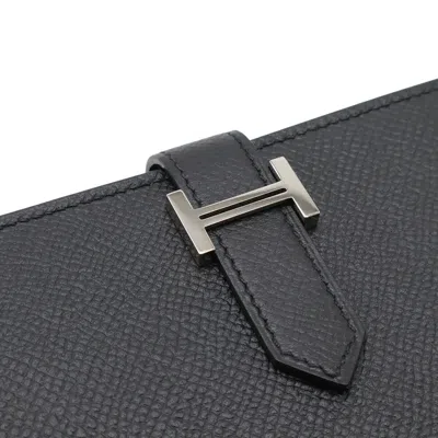 Pre-owned Hermes Black Epsom Leather Long Wallet (bi-fold) ()