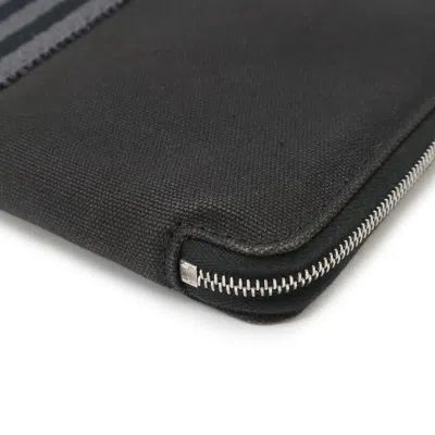 Pre-owned Hermes Black Gray Canvas Long Wallet (bi-fold) ()