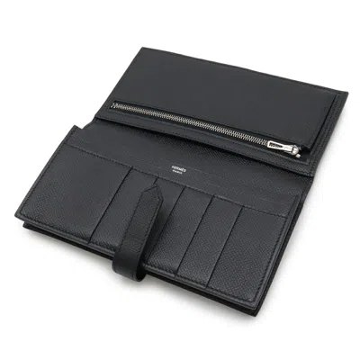 Pre-owned Hermes Black Epsom Leather Long Wallet (bi-fold) ()
