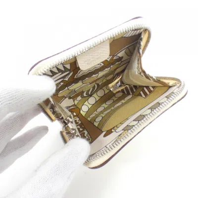 Pre-owned Hermes Beige Biscuit Epsom Leather Silk Coin Purse/coin Case ()