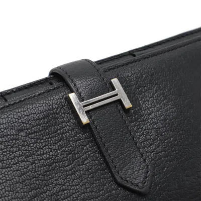 Pre-owned Hermes Black Chevre Myzore Leather Long Wallet (bi-fold) ()