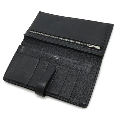 Pre-owned Hermes Black Chevre Myzore Leather Long Wallet (bi-fold) ()