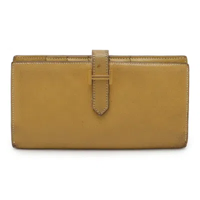 Pre-owned Hermes Black Yellow Chevre Myzore Leather Long Wallet (bi-fold) ()