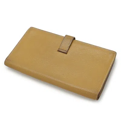 Pre-owned Hermes Black Yellow Chevre Myzore Leather Long Wallet (bi-fold) ()