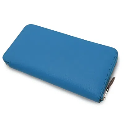 Pre-owned Hermes Blue Epsom Leather Silk Long Wallet (bi-fold) ()