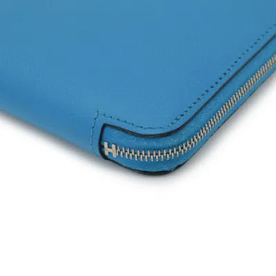 Pre-owned Hermes Blue Epsom Leather Silk Long Wallet (bi-fold) ()