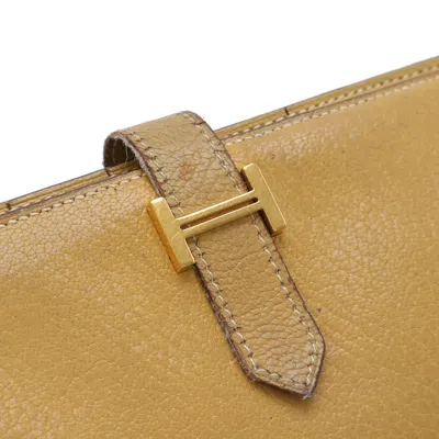 Pre-owned Hermes Black Yellow Chevre Myzore Leather Long Wallet (bi-fold) ()