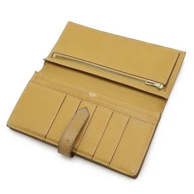 Pre-owned Hermes Black Yellow Chevre Myzore Leather Long Wallet (bi-fold) ()
