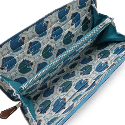 Pre-owned Hermes Blue Epsom Leather Silk Long Wallet (bi-fold) ()