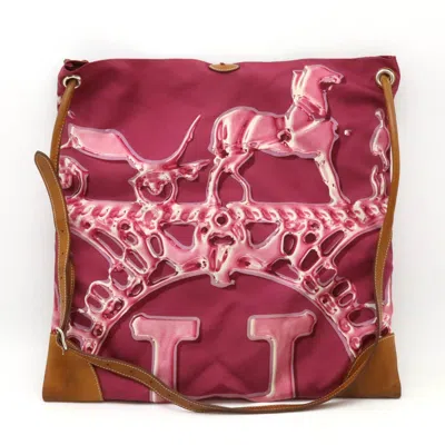 Pre-owned Hermes Brown Pink Purple Barenia Leather Silk Pouch Shoulder Bag ()