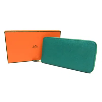 Pre-owned Hermes Green Chevre Myzore Leather Long Wallet (bi-fold) ()