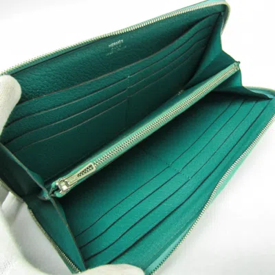 Pre-owned Hermes Green Chevre Myzore Leather Long Wallet (bi-fold) ()
