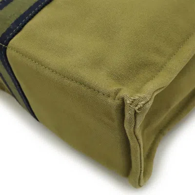 Pre-owned Hermes Green Khaki Navy Canvas Handbag Tote Bag ()