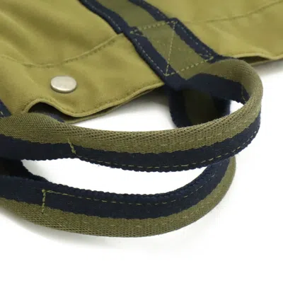 Pre-owned Hermes Green Khaki Navy Canvas Handbag Tote Bag ()