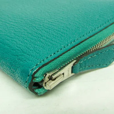 Pre-owned Hermes Green Chevre Myzore Leather Long Wallet (bi-fold) ()