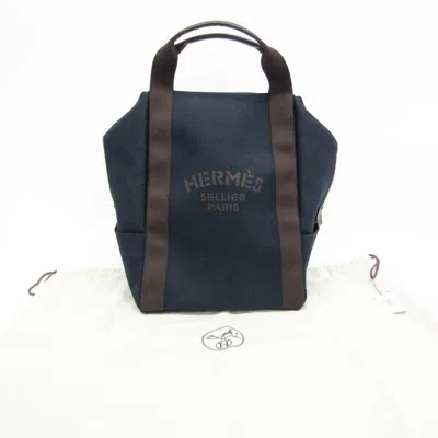 Pre-owned Hermes Navy Toile Chevron Leather Backpack ()