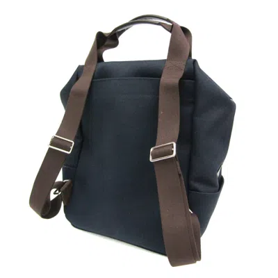 Pre-owned Hermes Navy Toile Chevron Leather Backpack ()