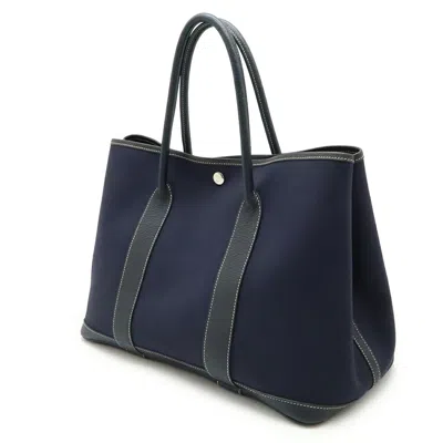 Pre-owned Hermes Navy Toile Officier Leather Handbag Tote Bag ()
