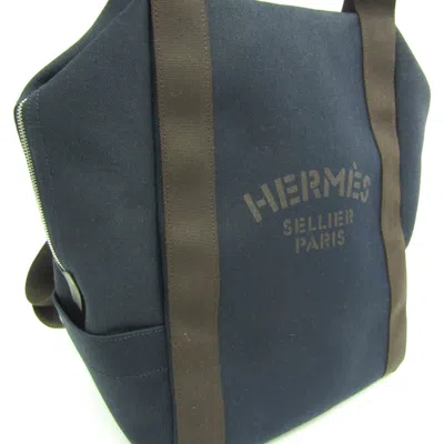 Pre-owned Hermes Navy Toile Chevron Leather Backpack ()