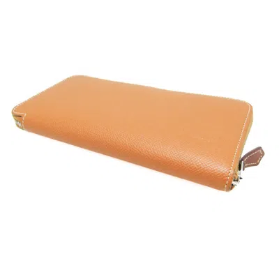 Pre-owned Hermes Silk'in Blue Brown Epsom Leather Long Wallet (bi-fold) () In Multi