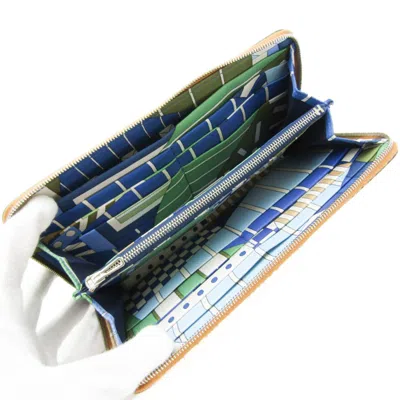 Pre-owned Hermes Silk'in Blue Brown Epsom Leather Long Wallet (bi-fold) () In Multi