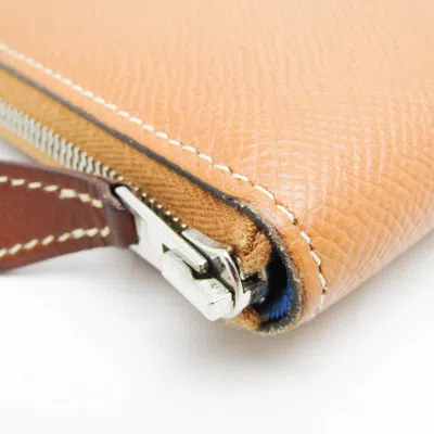 Pre-owned Hermes Silk'in Blue Brown Epsom Leather Long Wallet (bi-fold) () In Multi