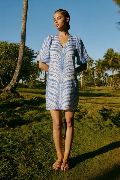 Marie Oliver Kiki V-neck Mini Dress In Ripple In Blue