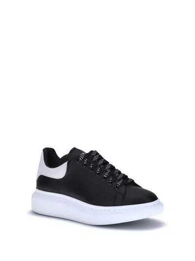 Alexander Mcqueen Black Leather Sneakers With Branded Heel Counter In Black