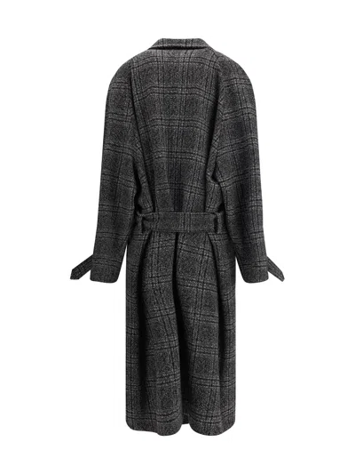 Balenciaga One Layer Checked Belted Coat In Gray