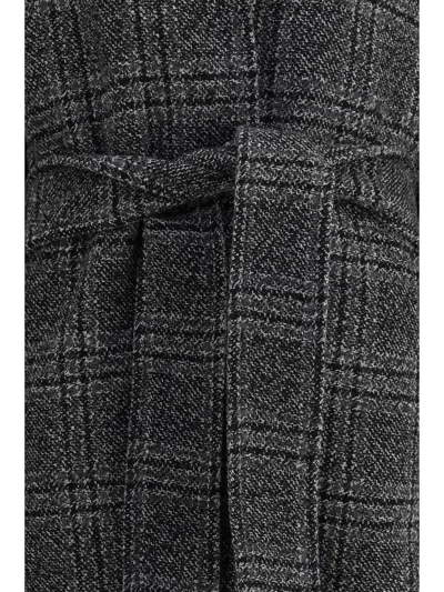 Balenciaga One Layer Checked Belted Coat In Gray