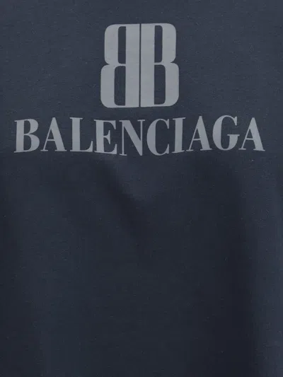 Balenciaga High-collar Black T-shirt With Logo Print In Blue