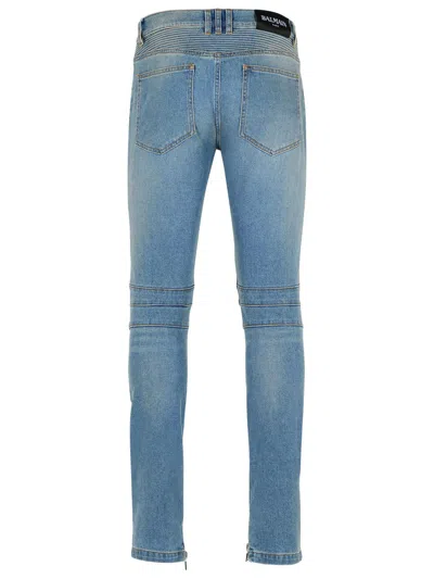 Balmain Slim-fit Biker Ribbed Jeans In Blue
