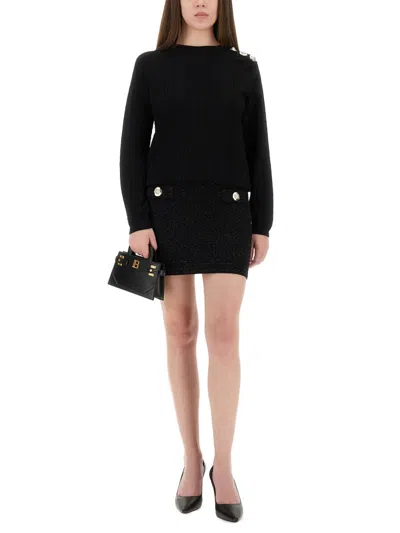 Balmain Ls 3 Btn Monogram Knit Top In Black