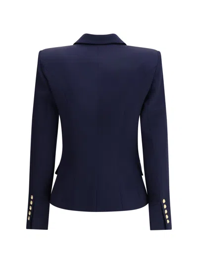 Balmain Black Double-breasted Jacket With Branded Buttons And Asymmetric Cut In Wool Woman