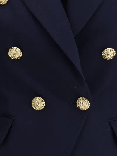 Balmain Black Double-breasted Jacket With Branded Buttons And Asymmetric Cut In Wool Woman