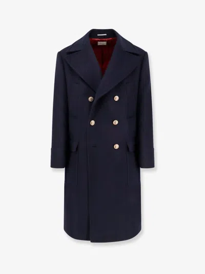 Brunello Cucinelli Martingale Double-breast Coat Men In Blue