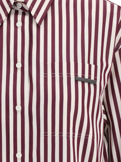 Brunello Cucinelli Logo Striped Long-sleeved Shirt In Red
