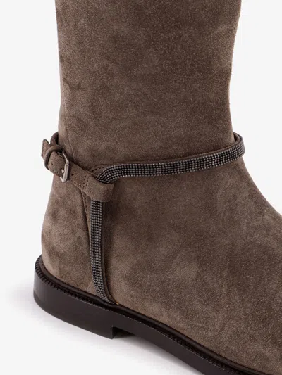Brunello Cucinelli Women Suede Boots With Monili Detail