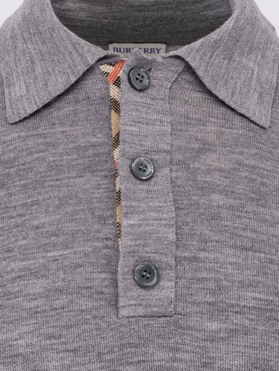 Burberry Wool Polo Sweater With Pointed Collar In Gray