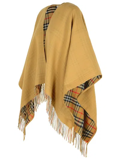 Burberry Reversible Check Beige Wool Cape